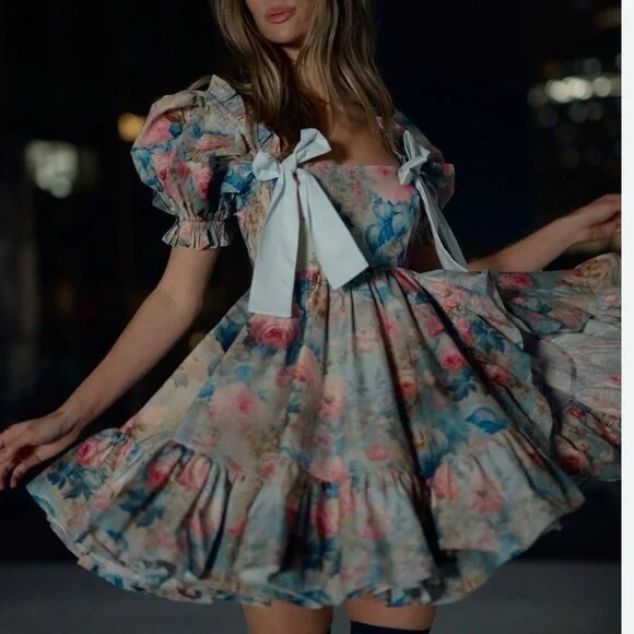 Selkie x Free People Floral Puff Sleeve Mini Dress buttercream dress - Picture 3 of 10